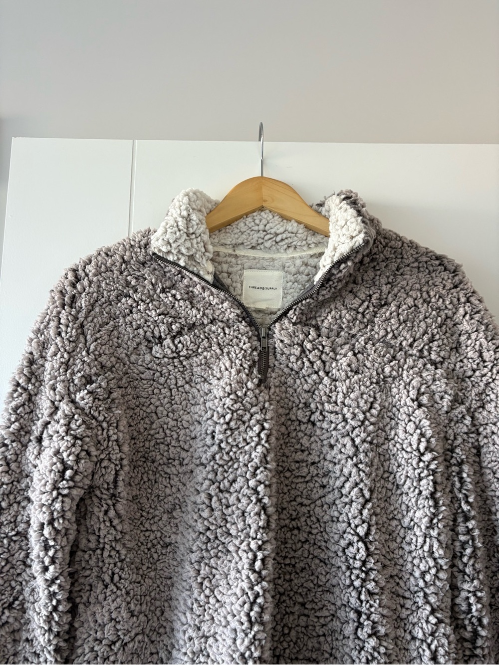 Thread & Supply Fleece Pullover Sherpa Jacket Gray Medium